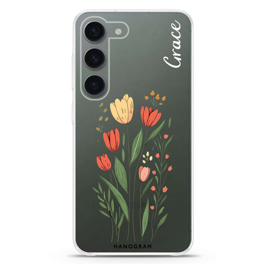 Tulip Cutouts personalized ultra-clear case for Samsung Galaxy S23/S22, front view