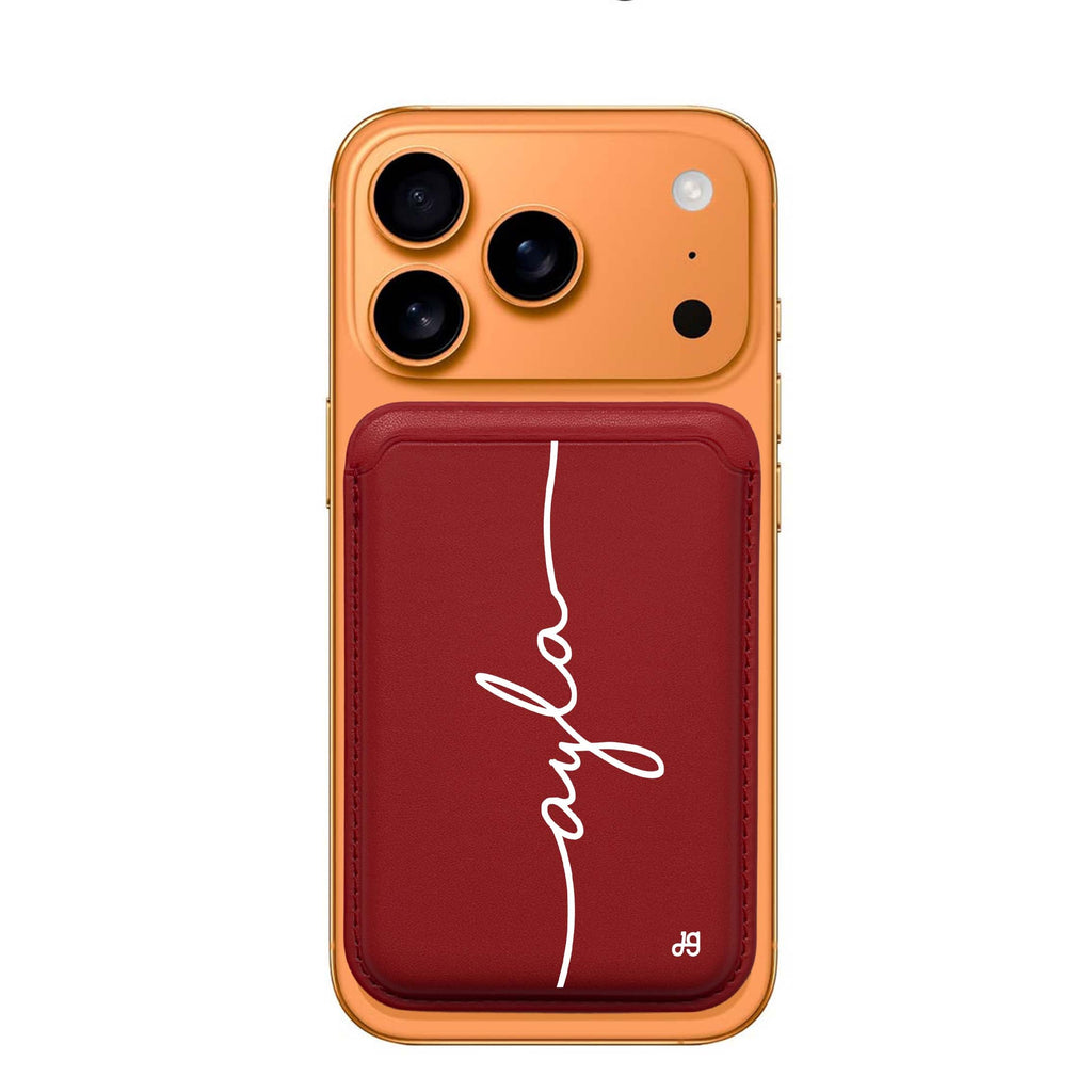 Vertical Handwritten custom name MagSafe wallet for iPhone, personalized magnetic card holder, main view