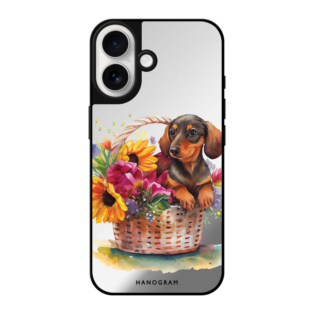 Reflective iPhone 16 Mirror Case –Floral & Dog Design