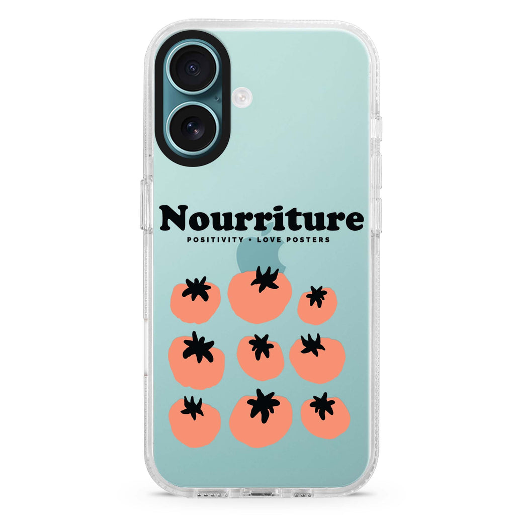 Nourriture iPhone 16 and 16 Plus ultra clear case, transparent graphic artwork, front product view