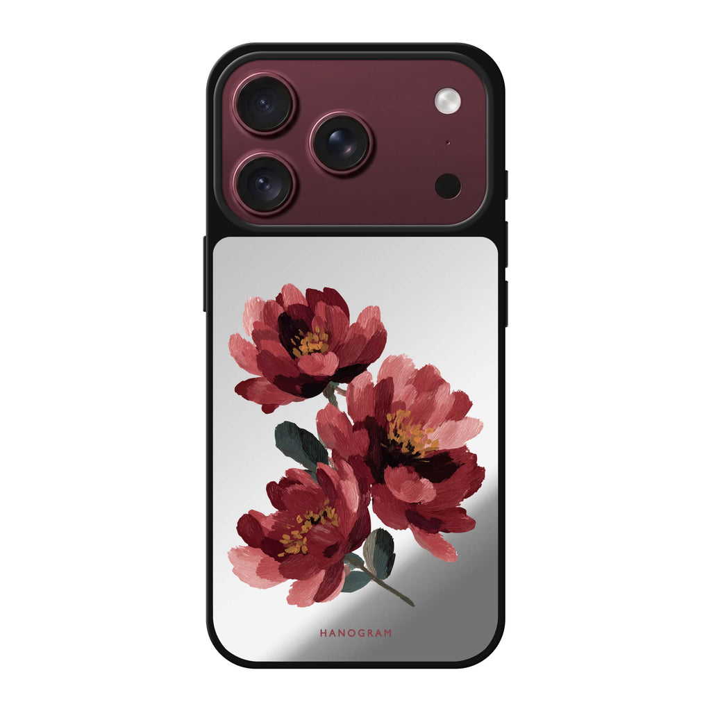 Crimson Peony red flower floral iPhone 18 Pro Max mirror case
