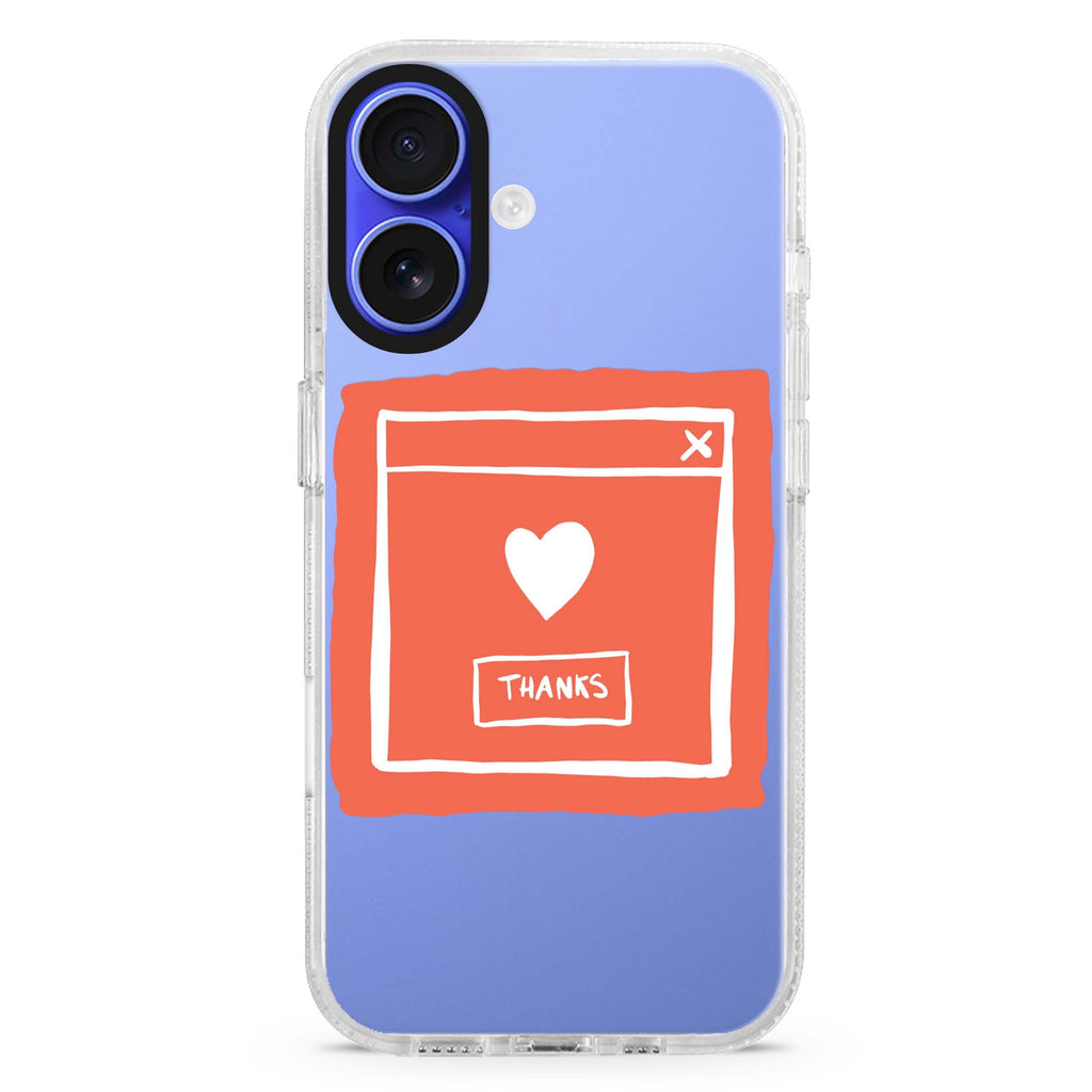 Sweet THANKS iPhone 16 and 16 Plus ultra clear case, transparent romantic artwork, front product view