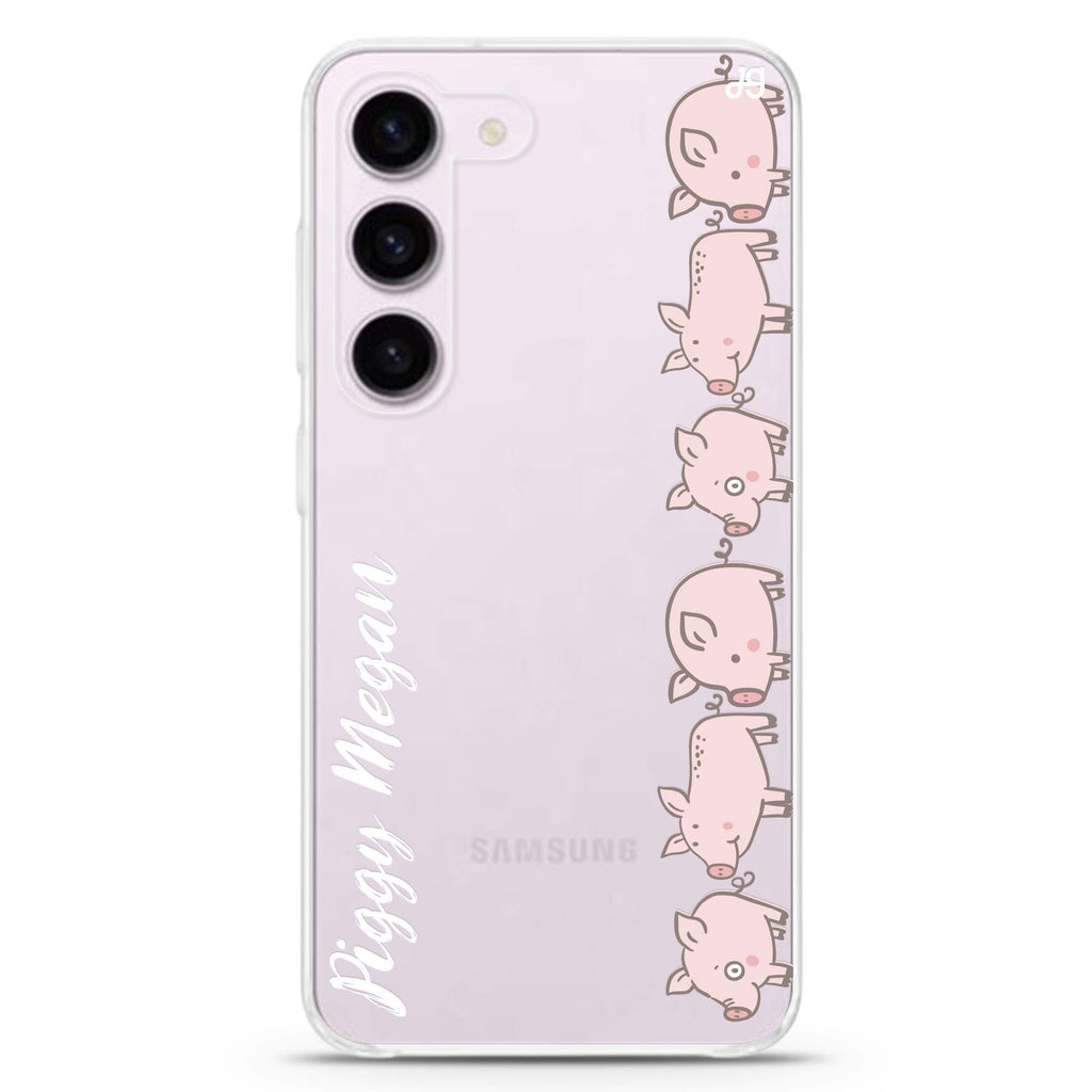 Piggy Corps personalized ultra-clear case for Samsung Galaxy S23/S22, front view