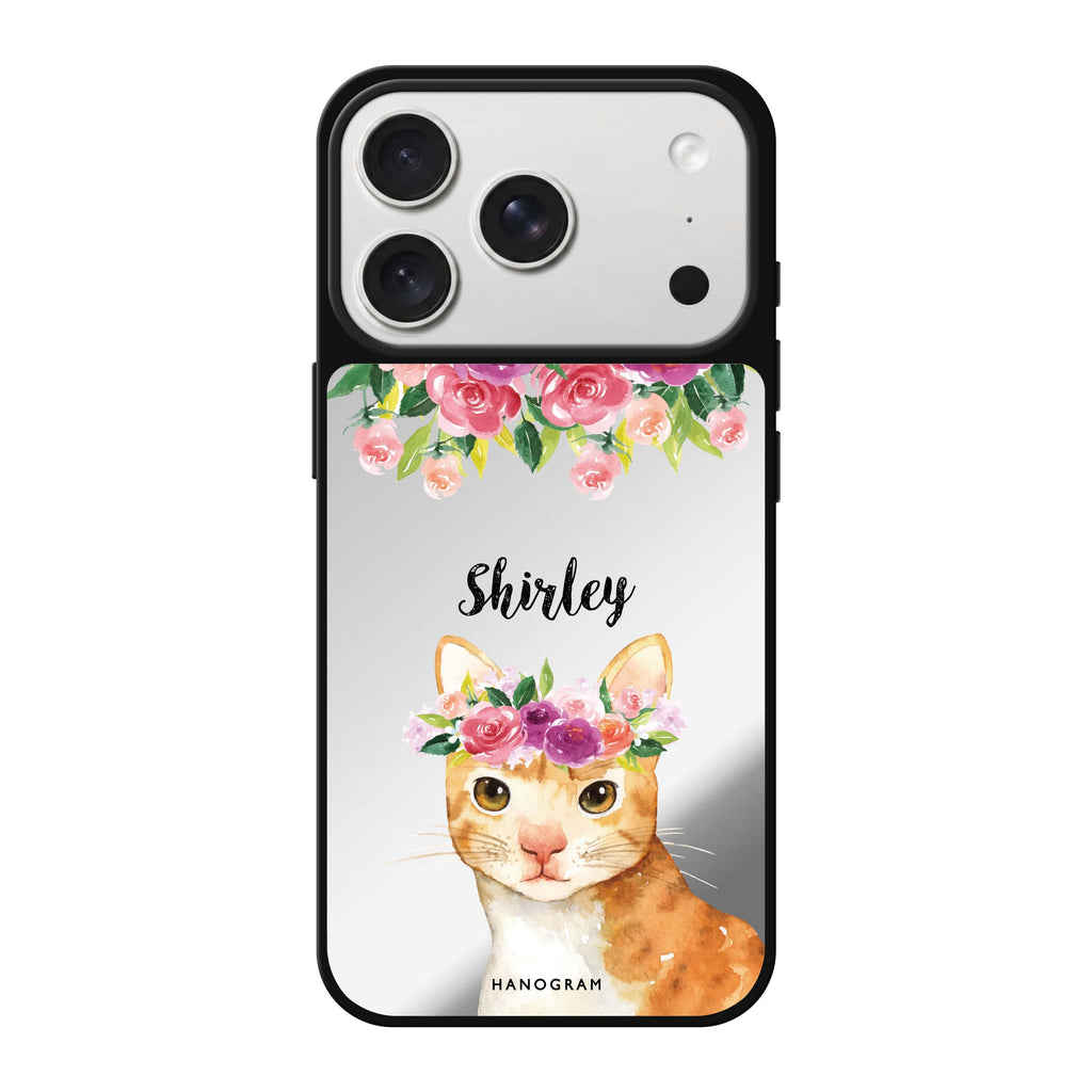 Floral and Cat personalized name spring cat flower animal iPhone 18 Pro Max mirror case