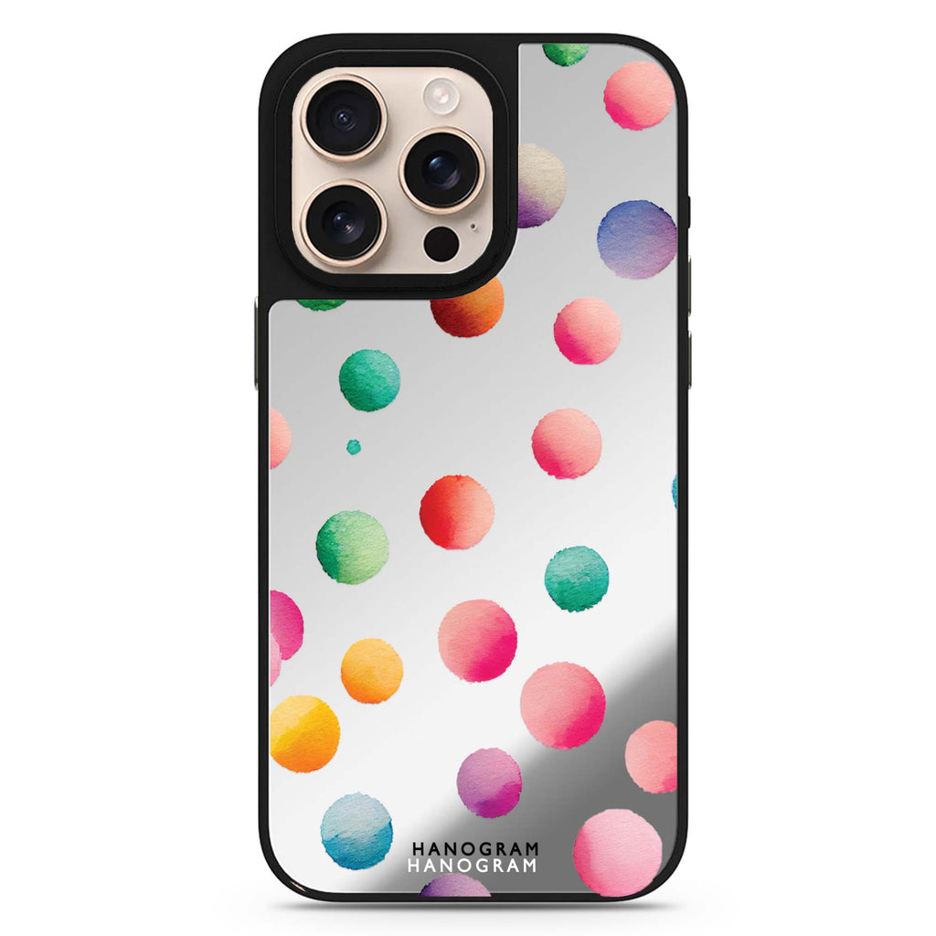 Reflective iPhone 16 Pro Mirror Case – Watercolour Polka Dot Design