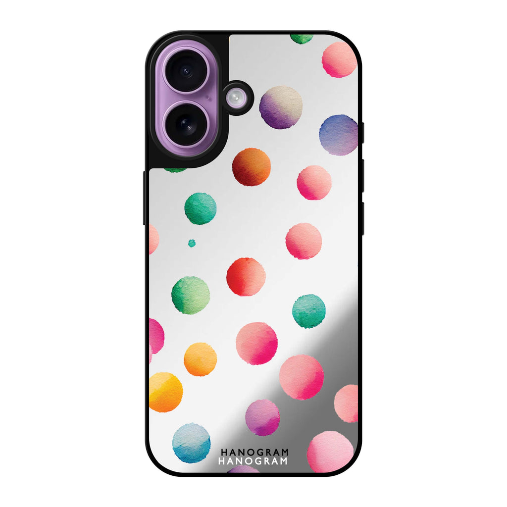 Reflective iPhone 16 Mirror Case –Watercolour Polka Dot Design