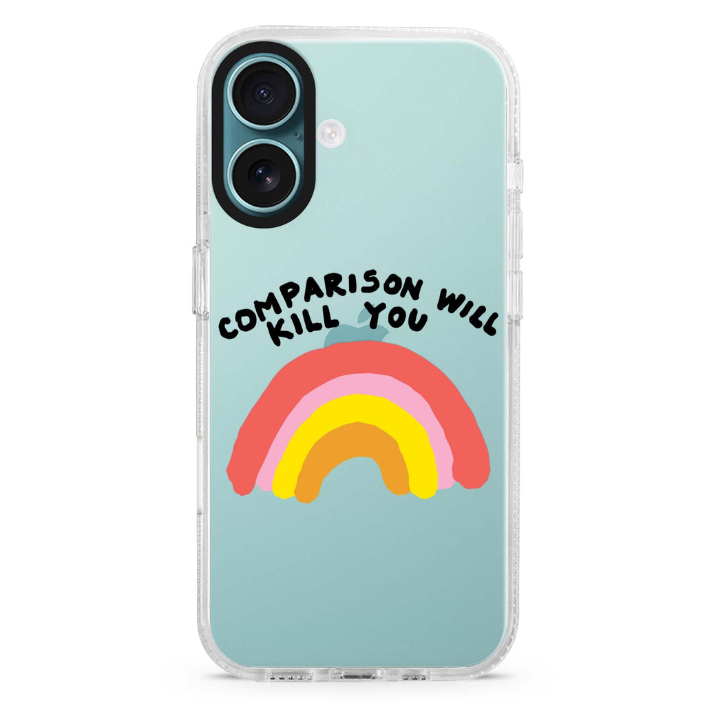 No Comparison iPhone 16 and 16 Plus ultra clear case, transparent travel artwork, front product view