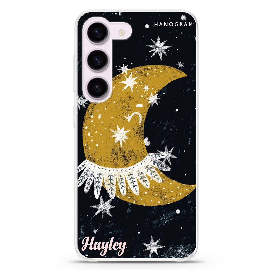 Cute Half Moon personalized ultra-clear case for Samsung Galaxy S23/S22, front view