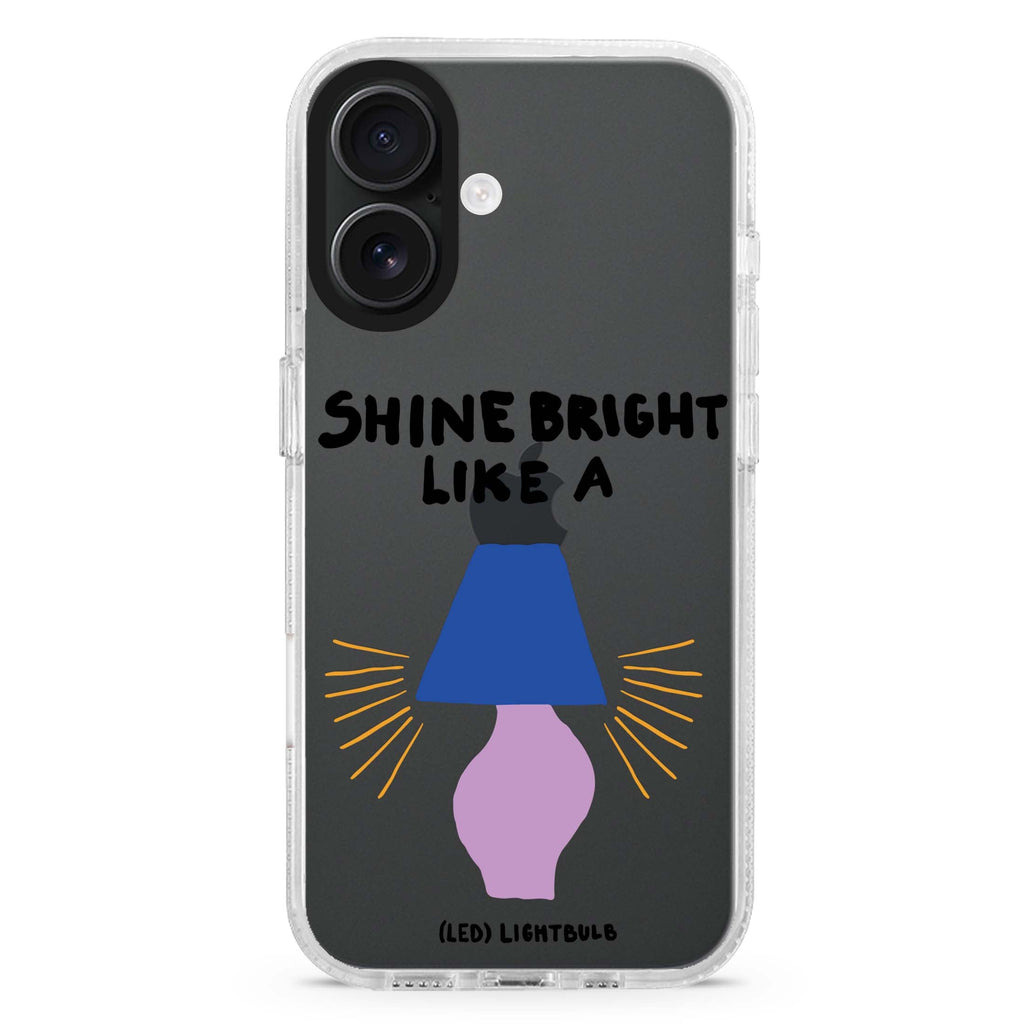 Shine Bright Like a LED iPhone 16 and 16 Plus ultra clear case, transparent graphic artwork, front product view