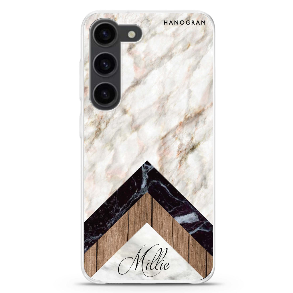 Marble & Wood personalized ultra-clear case for Samsung Galaxy S23/S22, front view