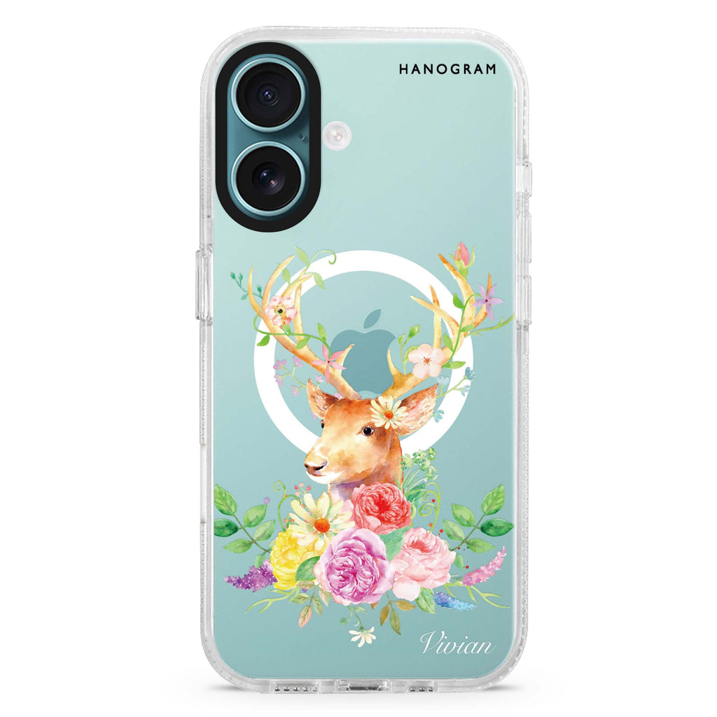 Floral & Deer MagSafe Compatible iPhone 16 Ultra Clear Case - Personalized and Stylish Protection