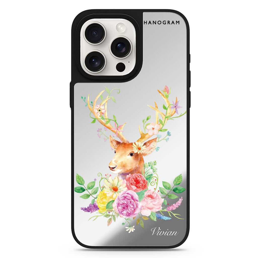 Floral & Deer personalized name MagSafe mirror case for iPhone 16/15/14 Pro Max and Pro, main view