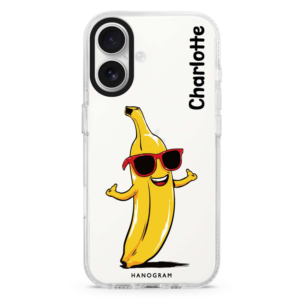 Chill Peel custom name iPhone 16 and 16 Plus ultra clear case, transparent graphic artwork, front product view
