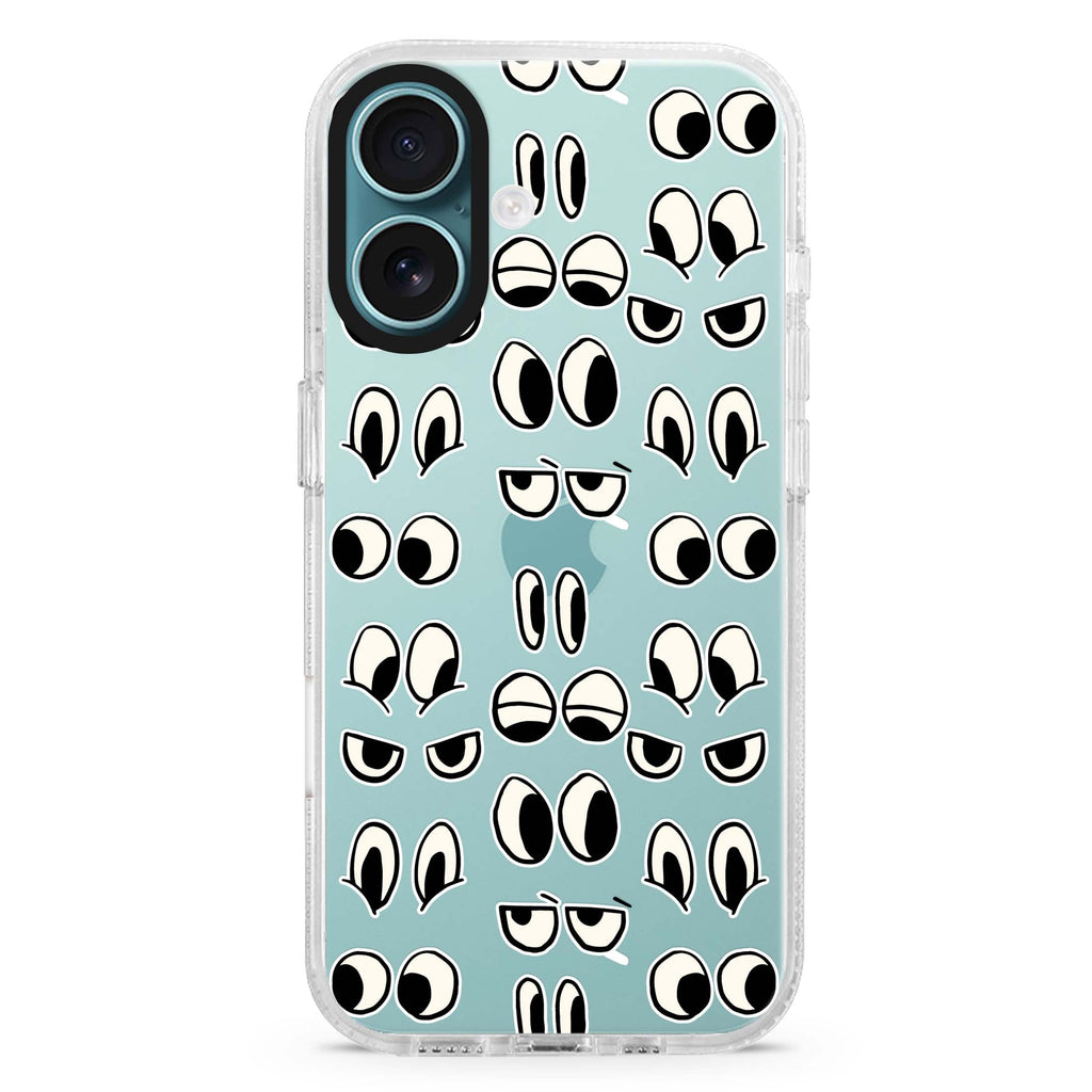 Look at me iPhone 16 and 16 Plus ultra clear case, transparent graphic artwork, front product view