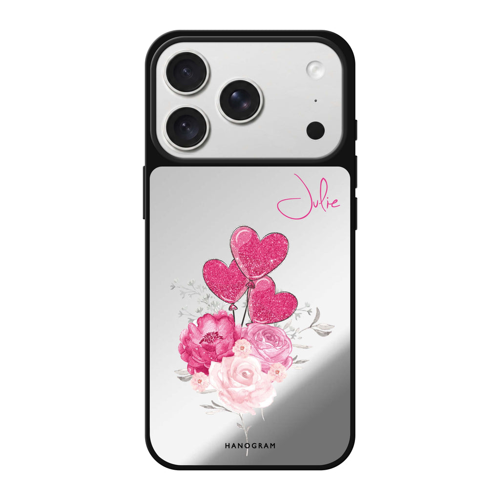 Sweet Heart With Rose personalized name pink valentines flower heart iPhone 18 Pro Max mirror case