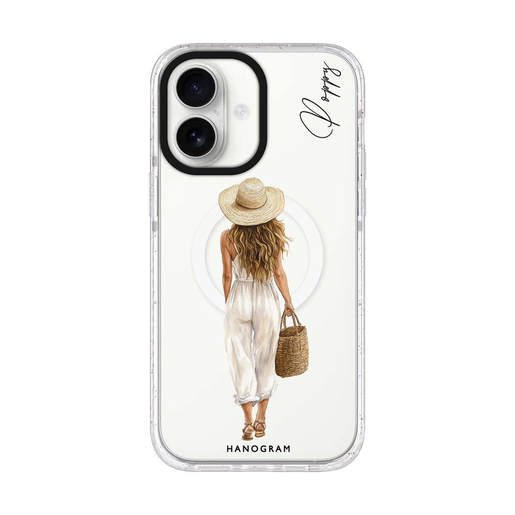 Golden Stroll personalized name iPhone 17 ultra clear MagSafe case, front product view
