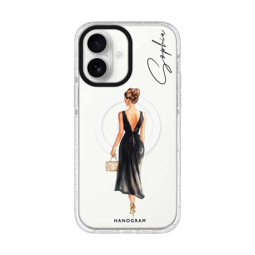 Midnight Glow personalized name iPhone 17 ultra clear MagSafe case, front product view