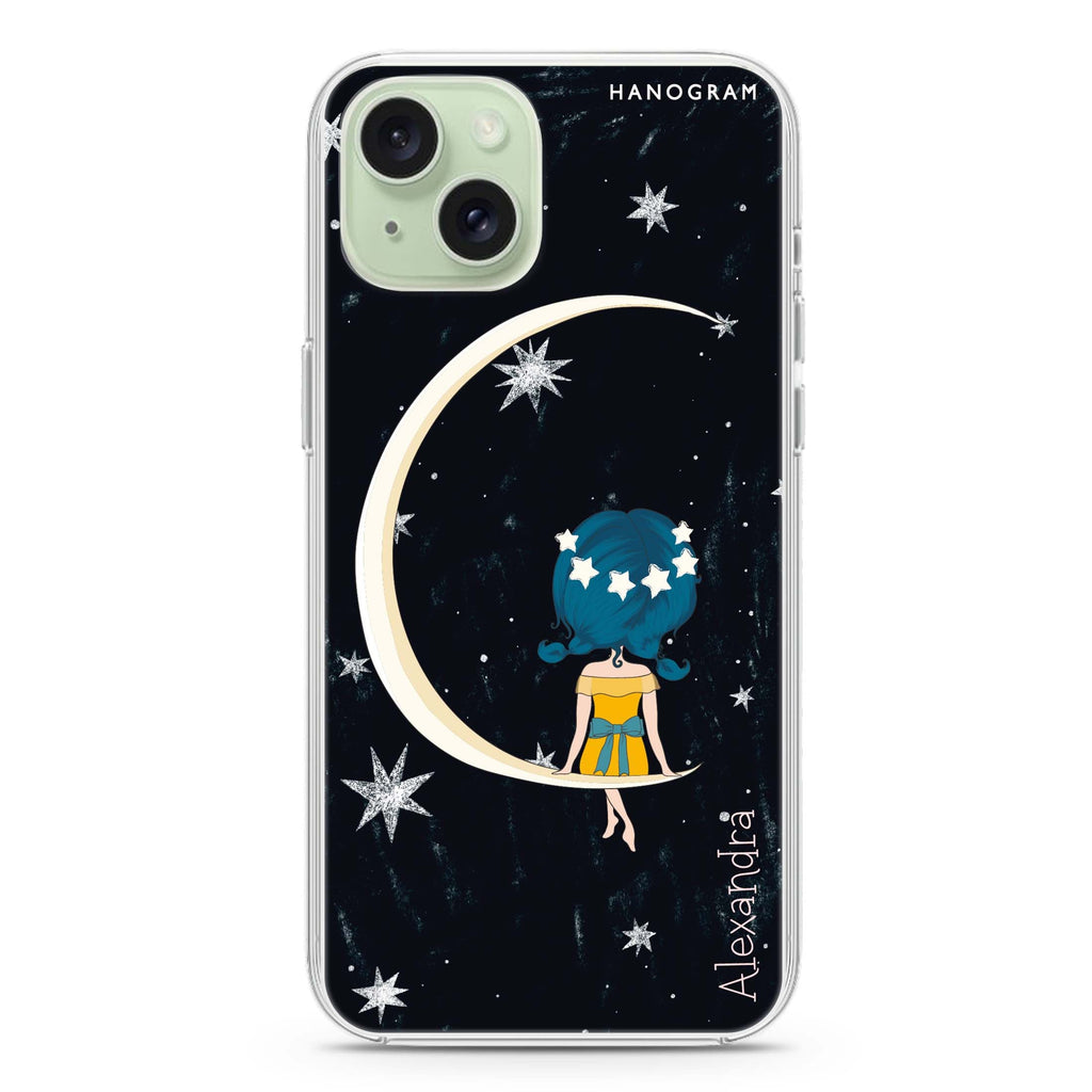 Cute Girl Moon iPhone 15 Plus MagSafe Compatible Ultra Clear Case