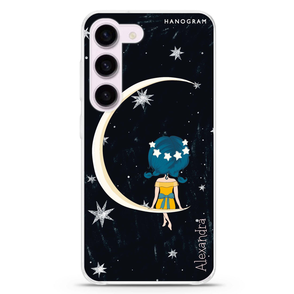 Cute Girl Moon personalized ultra-clear case for Samsung Galaxy S23/S22, front view
