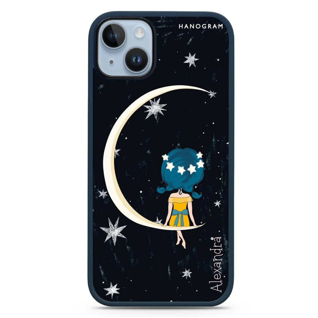 Cute Girl Moon iPhone 15 Plus Impact Guard Bumper Case