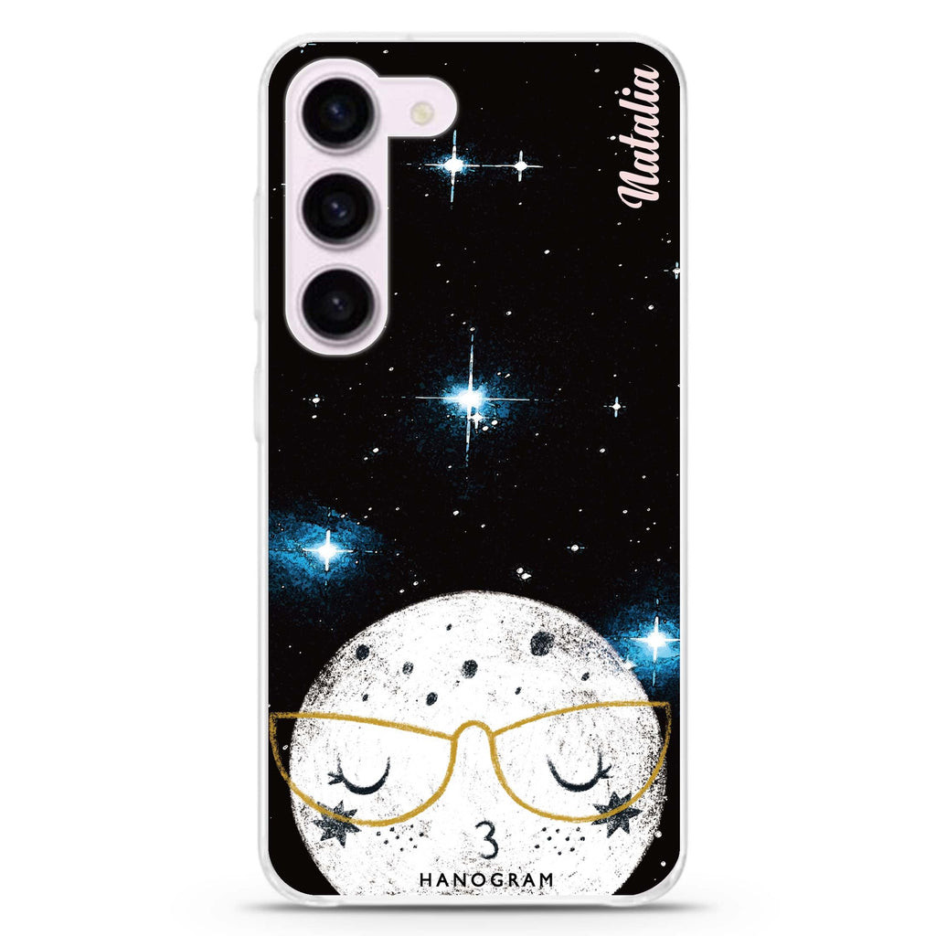 Glasses Moon personalized ultra-clear case for Samsung Galaxy S23/S22, front view