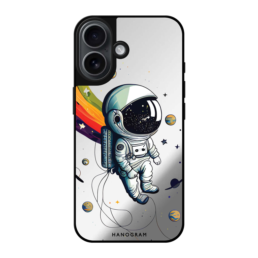 Reflective iPhone 16 Mirror Case –Astronaut in rainbow Design