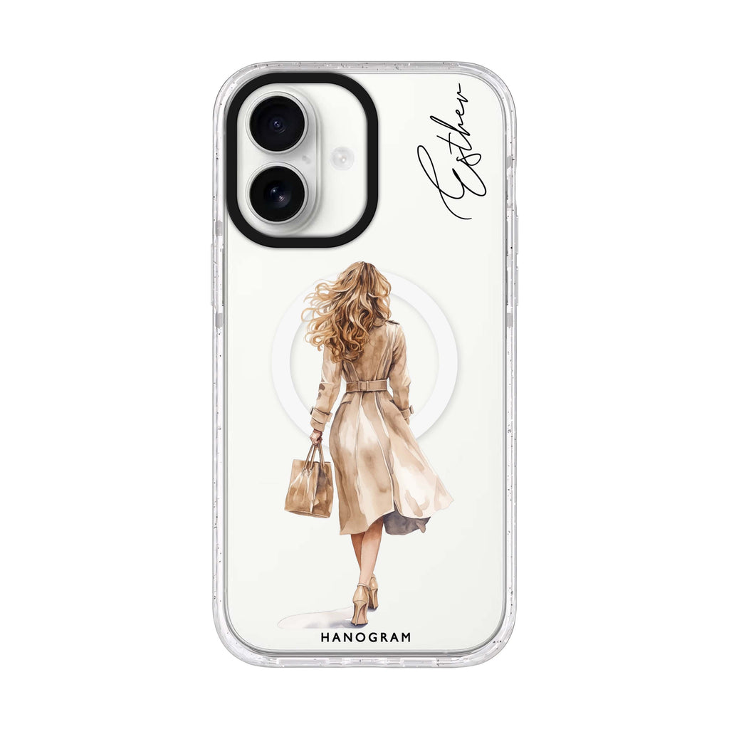Trench Walk personalized name iPhone 17 ultra clear MagSafe case, front product view