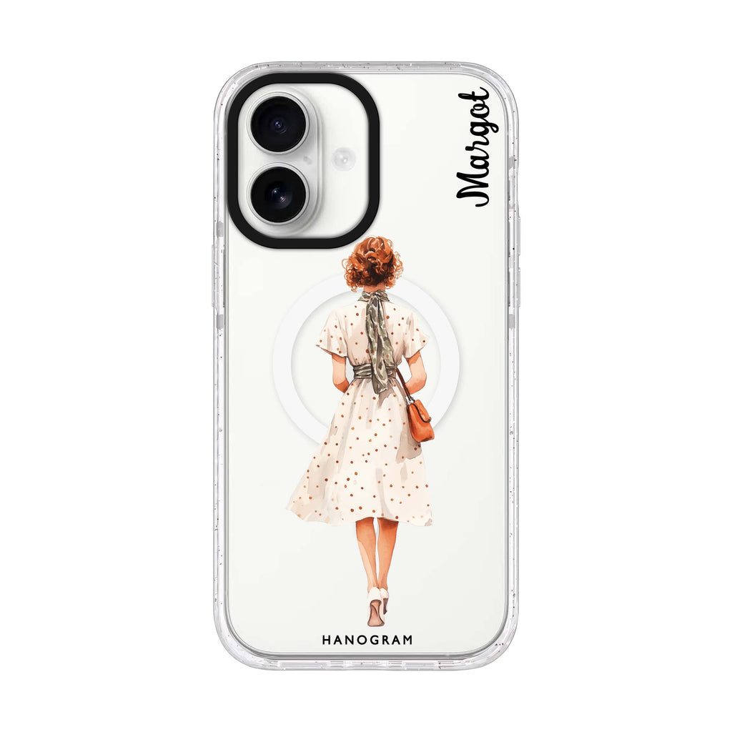 Dot Days personalized name iPhone 17 ultra clear MagSafe case, front product view