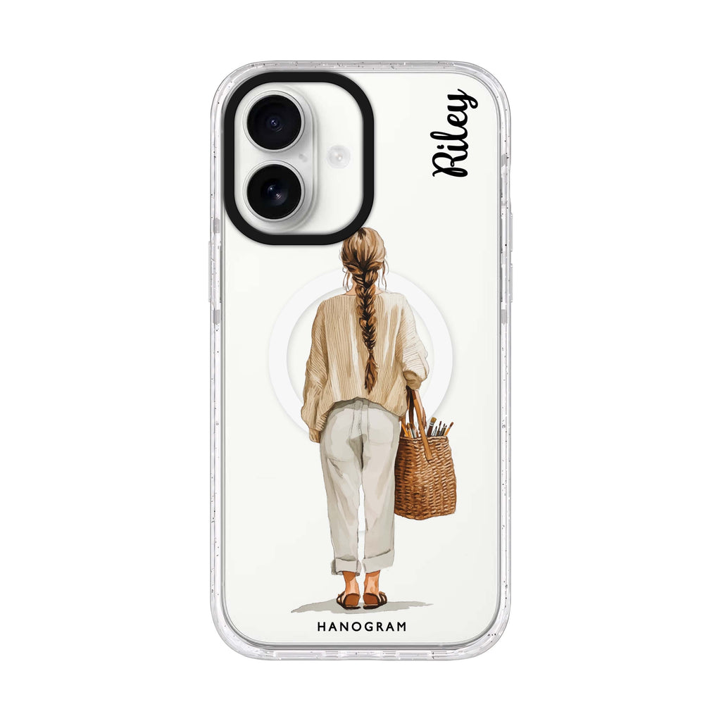 Linen Days personalized name iPhone 17 ultra clear MagSafe case, front product view