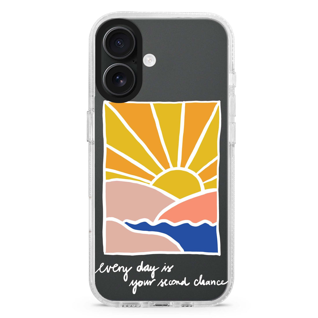 Have a good day iPhone 16 and 16 Plus ultra clear case, transparent graphic artwork, front product view