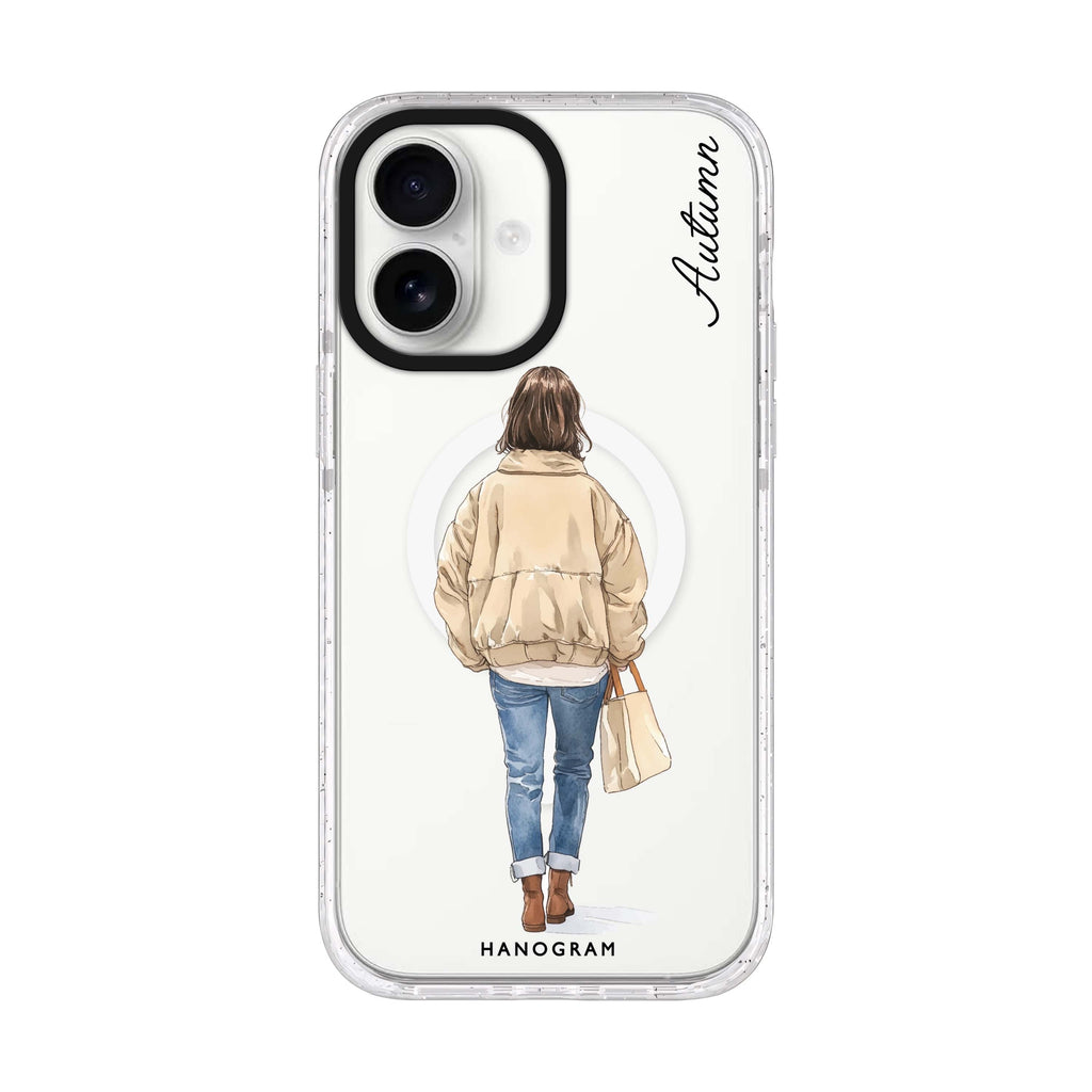 Everyday Stroll personalized name iPhone 17 ultra clear MagSafe case, front product view