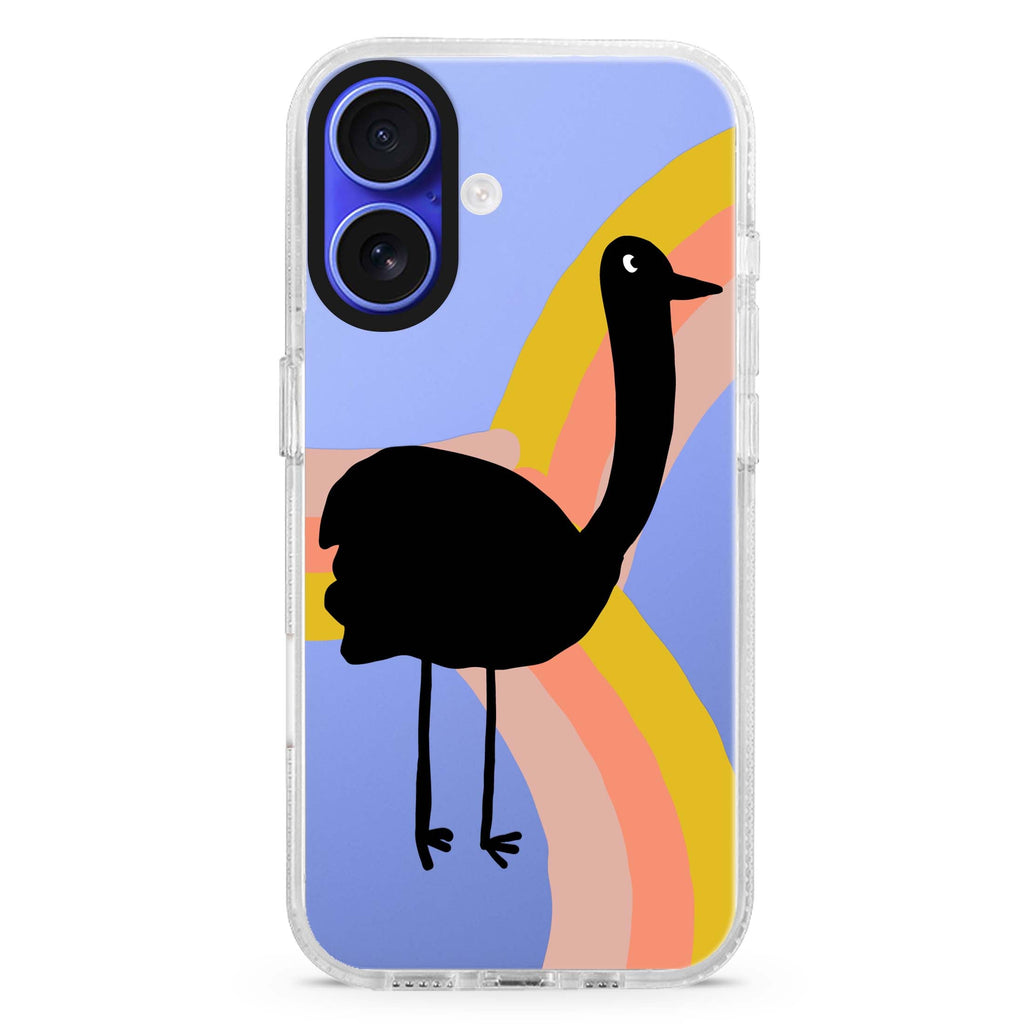 Rainbow Bird iPhone 16 and 16 Plus ultra clear case, transparent animal artwork, front product view