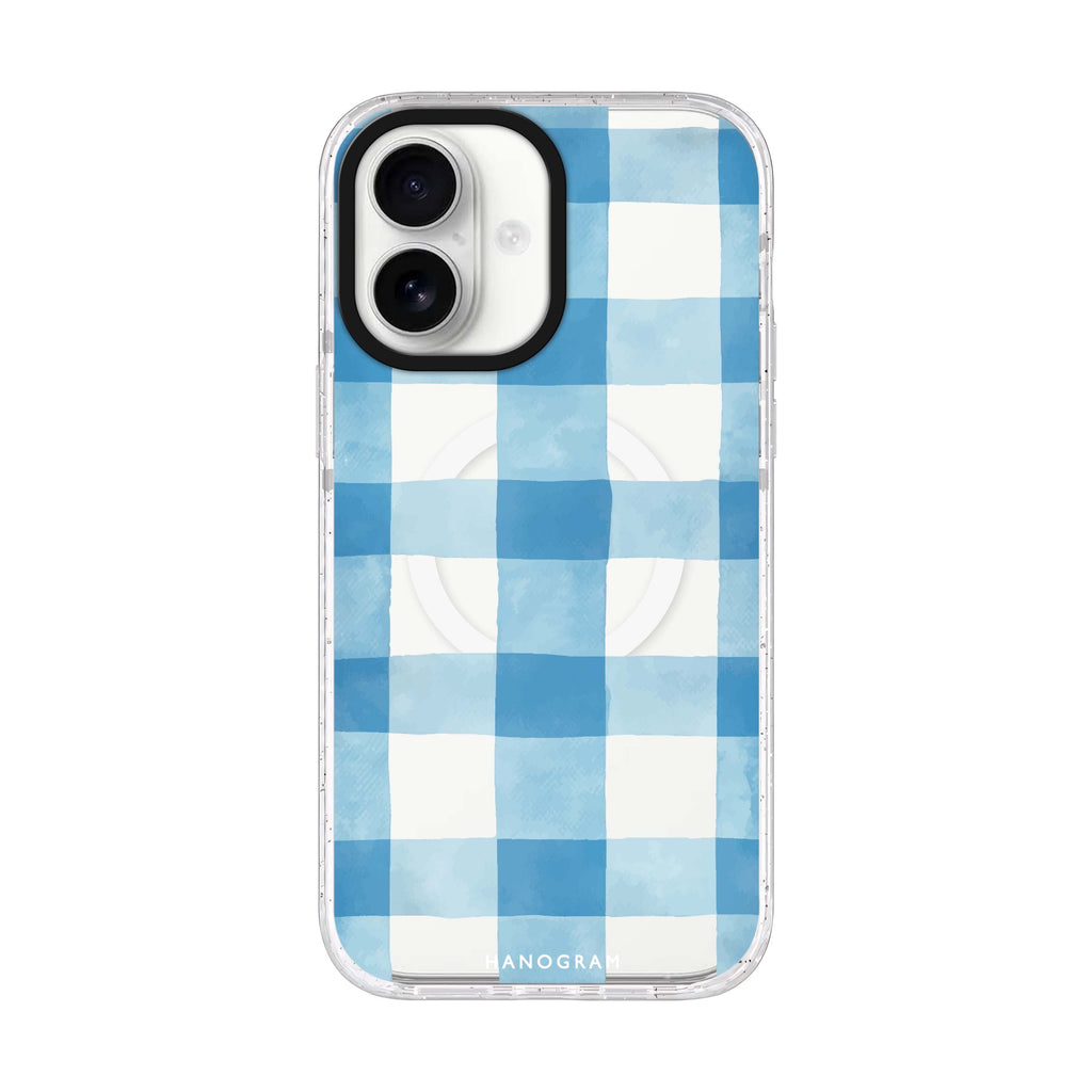 Gingham Sky iPhone 17 ultra clear MagSafe case, front product view