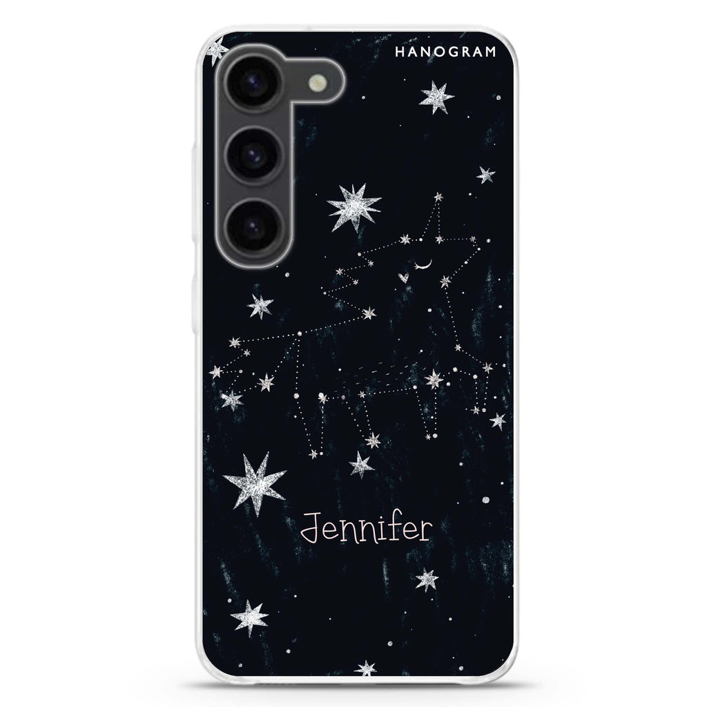 Unicorn Night personalized ultra-clear case for Samsung Galaxy S23/S22, front view