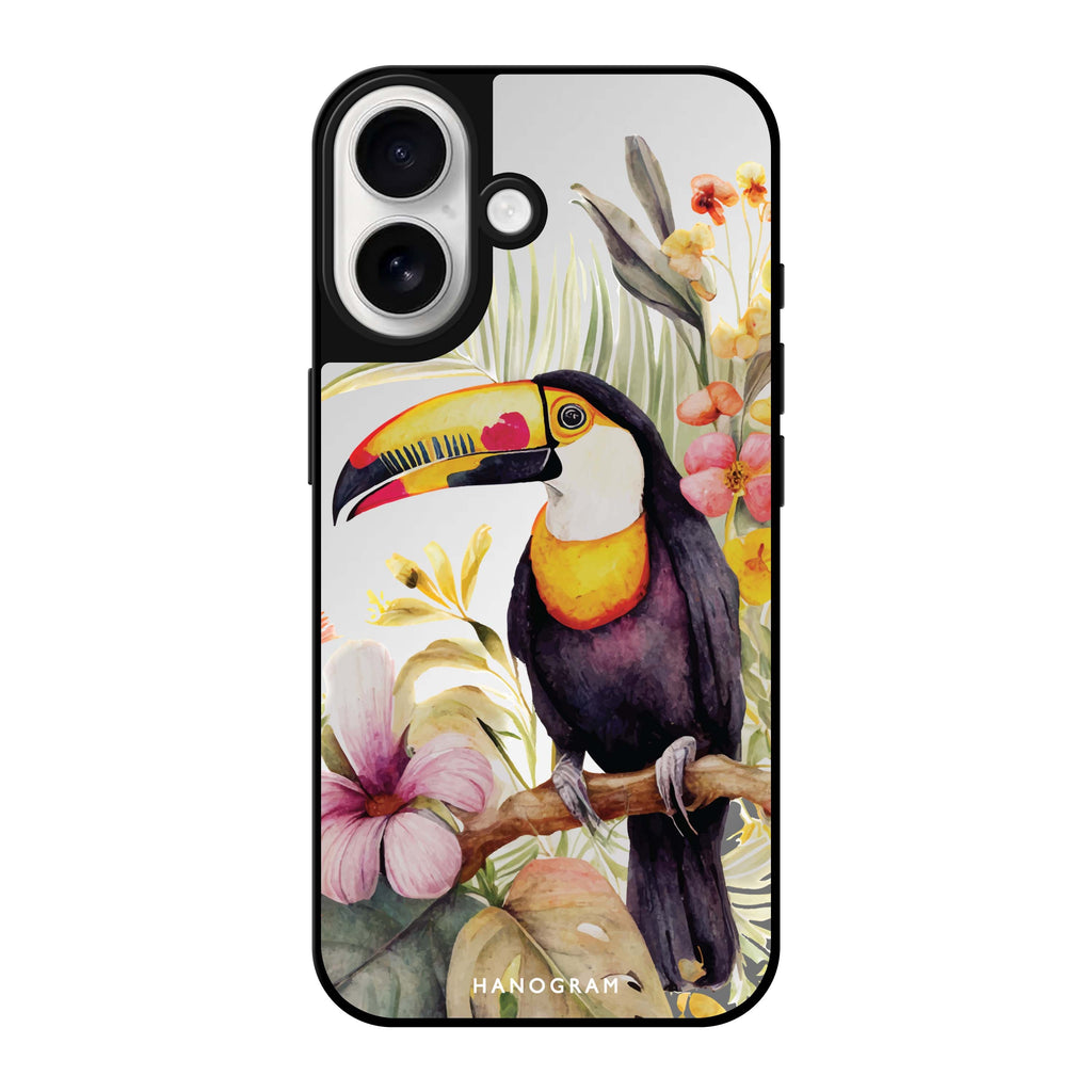 Reflective iPhone 16 Mirror Case –Tropical bird Design