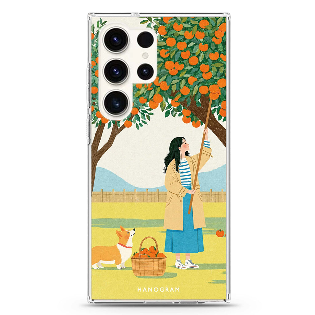 Orange Picking Afternoon Samsung Galaxy Ultra Clear Case — front view