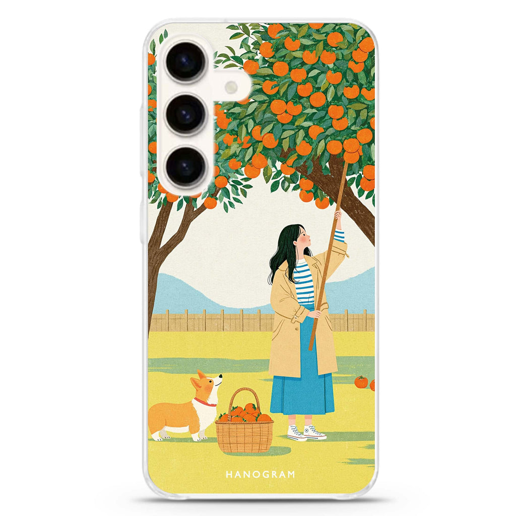 Orange Picking Afternoon Samsung Galaxy Ultra Clear Case — front view