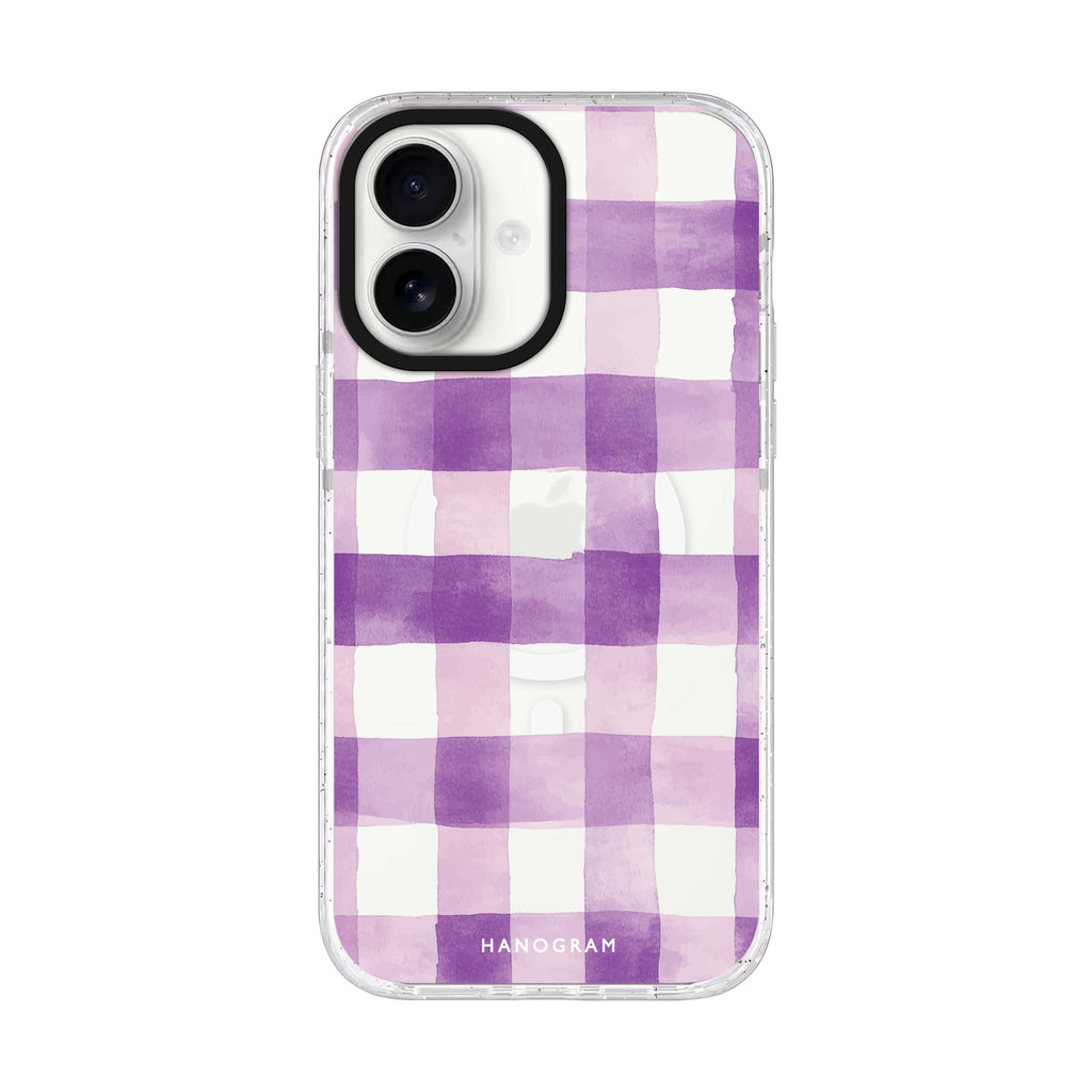 Lavender Checks iPhone 17 ultra clear MagSafe case, front product view