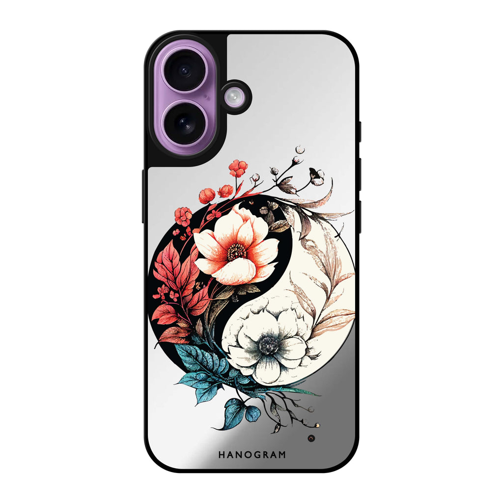 Reflective iPhone 16 Mirror Case –Pretty Floral & Tai Chi Design