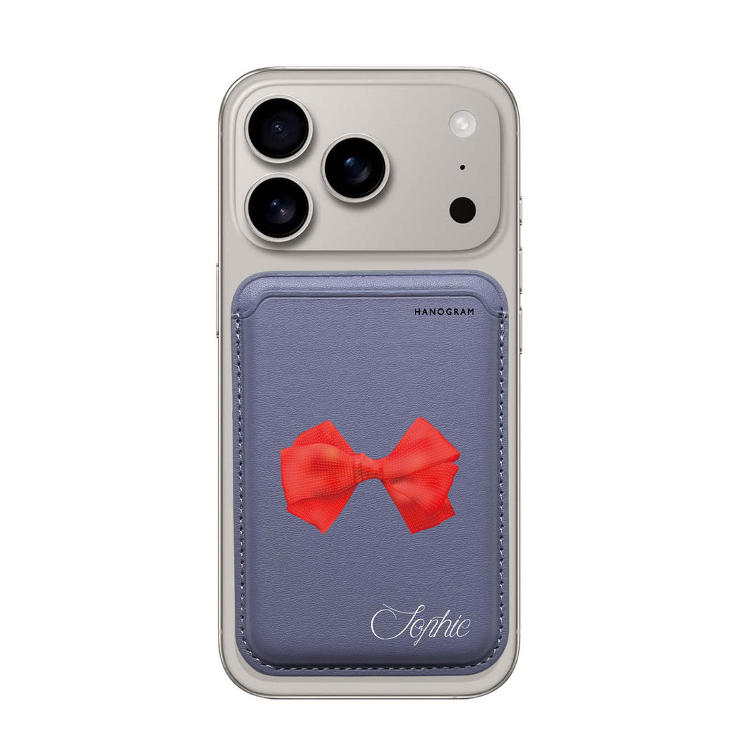 Red Bow custom name MagSafe wallet for iPhone, personalized magnetic card holder, main view