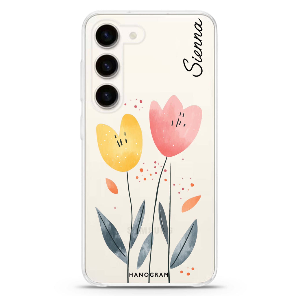 Tulip Twins personalized ultra-clear case for Samsung Galaxy S23/S22, front view