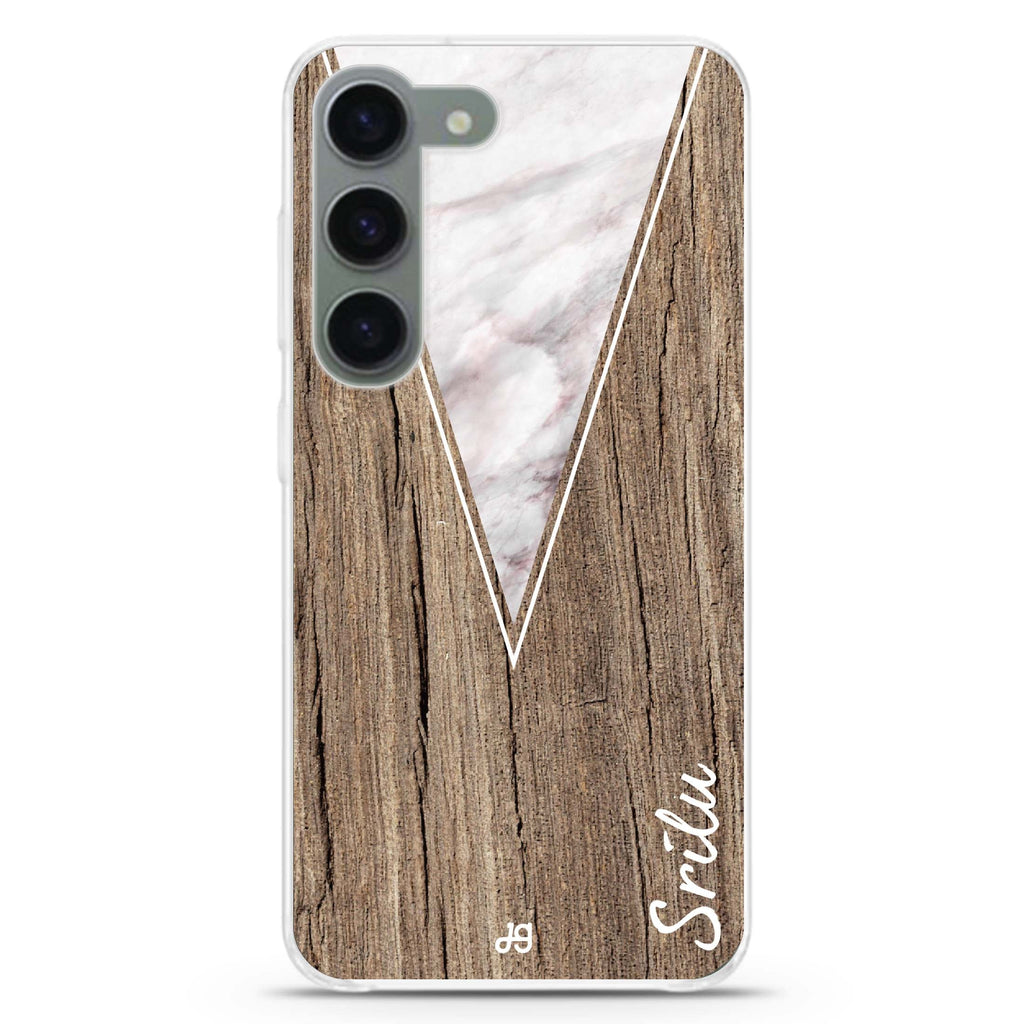 Marble & Wood II personalized ultra-clear case for Samsung Galaxy S23/S22, front view