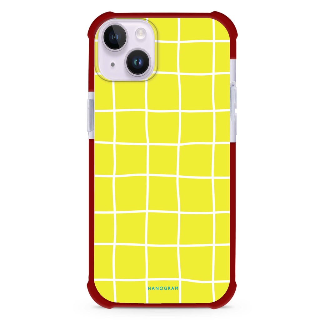 Yellow Checked Pattern iPhone 15 Plus MagSafe Compatible Ultra Shockproof Case