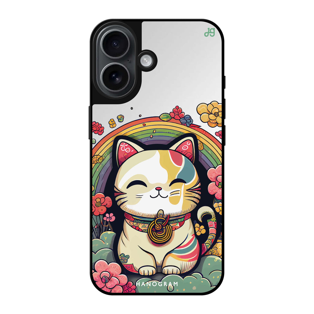 Reflective iPhone 16 Mirror Case –Japanese Lucky Cat Design