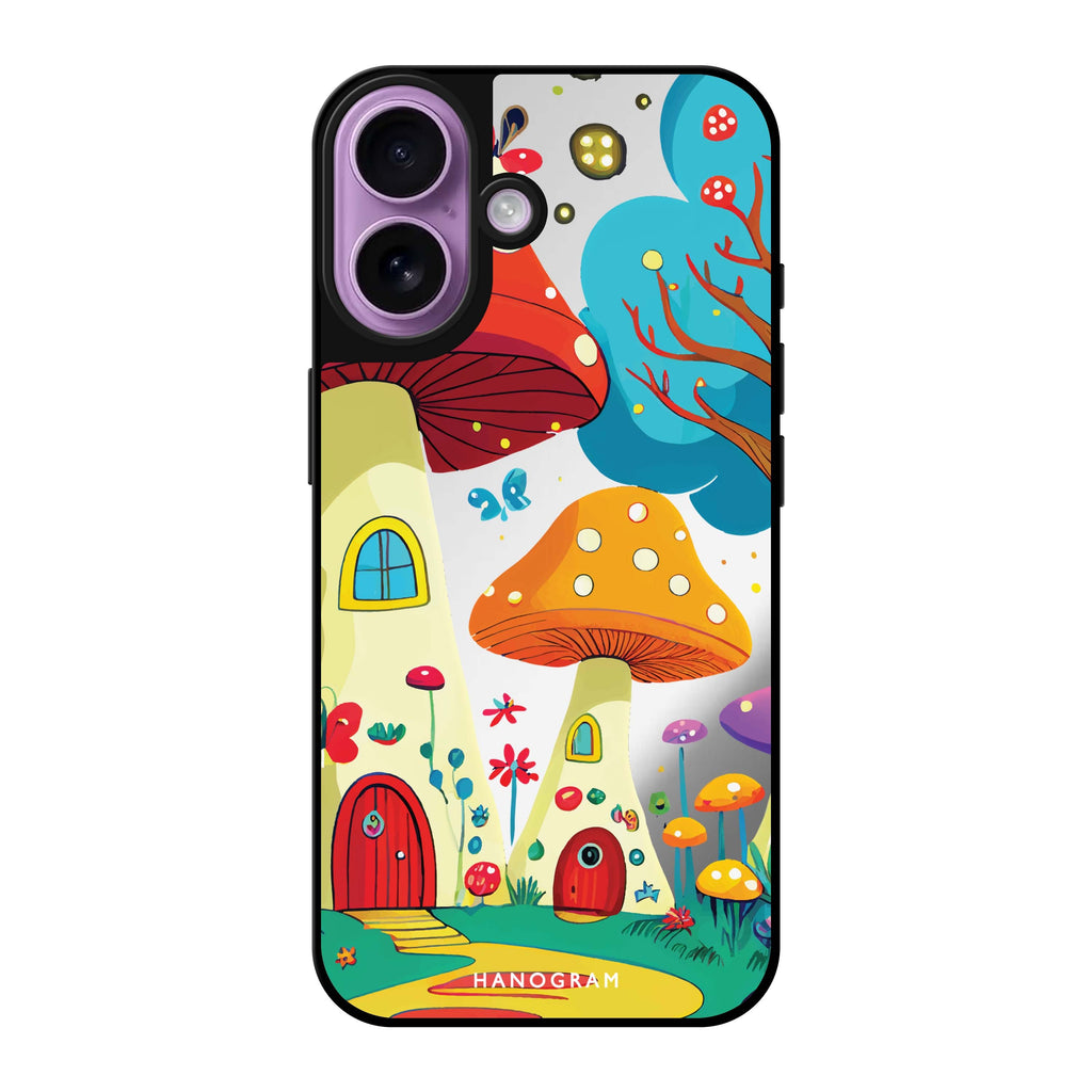 Reflective iPhone 16 Mirror Case –Mushroom Art Design