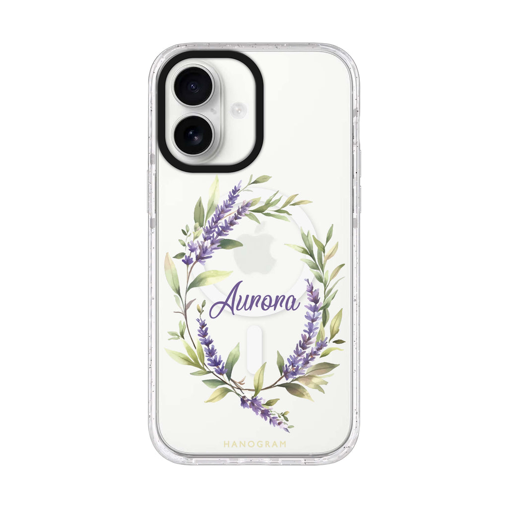 Lavender Ring personalized name iPhone 17 ultra clear MagSafe case, front product view