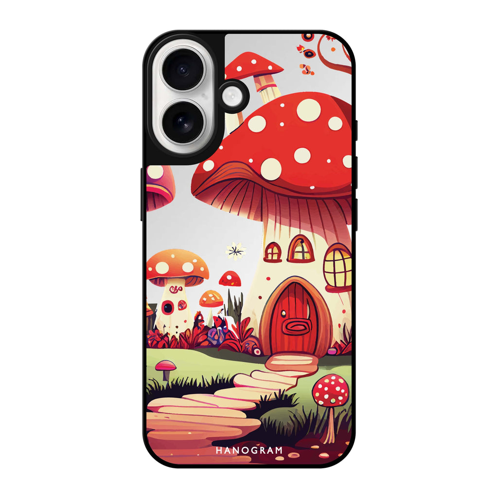 Reflective iPhone 16 Mirror Case –Mushroom Art Design