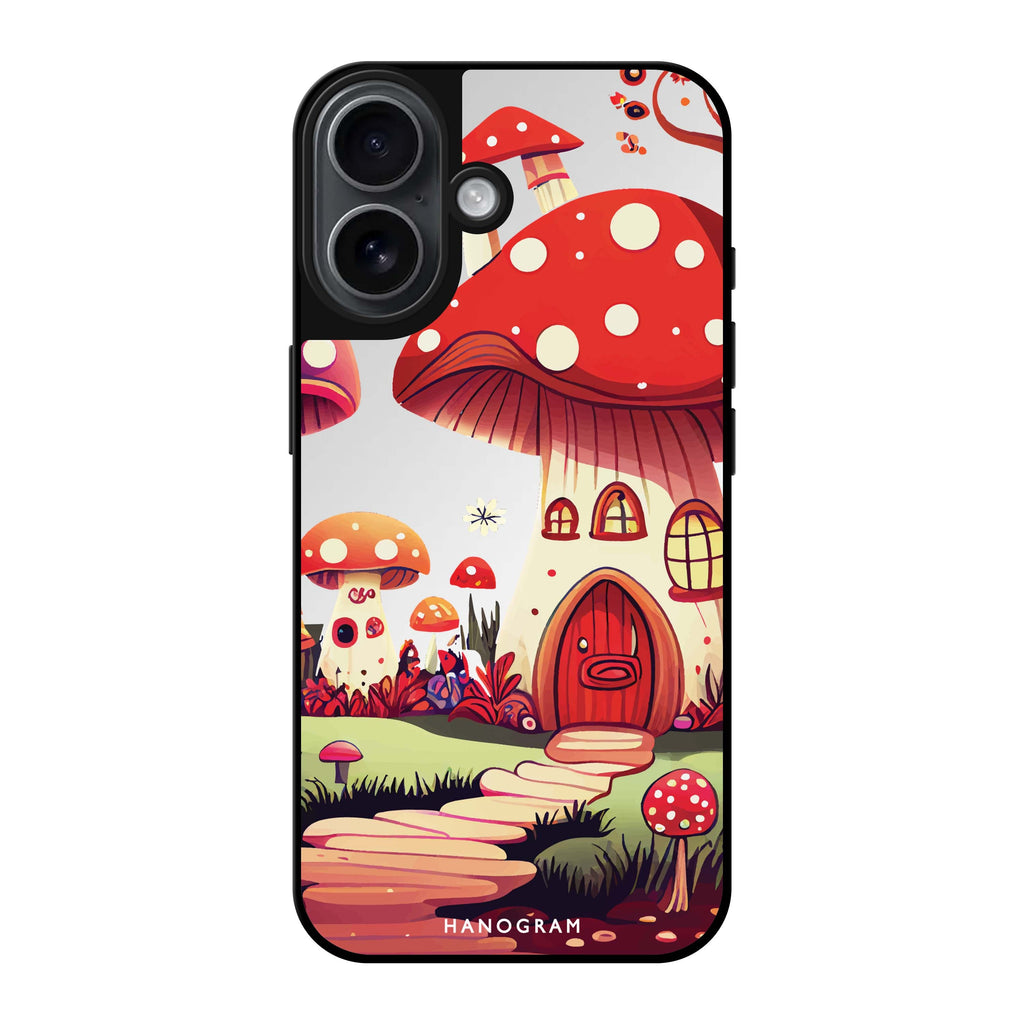 Reflective iPhone 16 Mirror Case –Mushroom Art Design