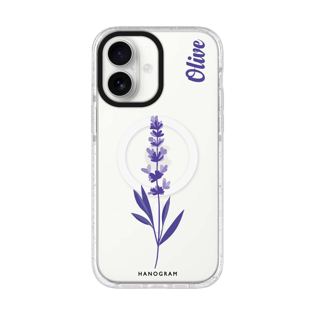 Lavender Form personalized name iPhone 17 ultra clear MagSafe case, front product view