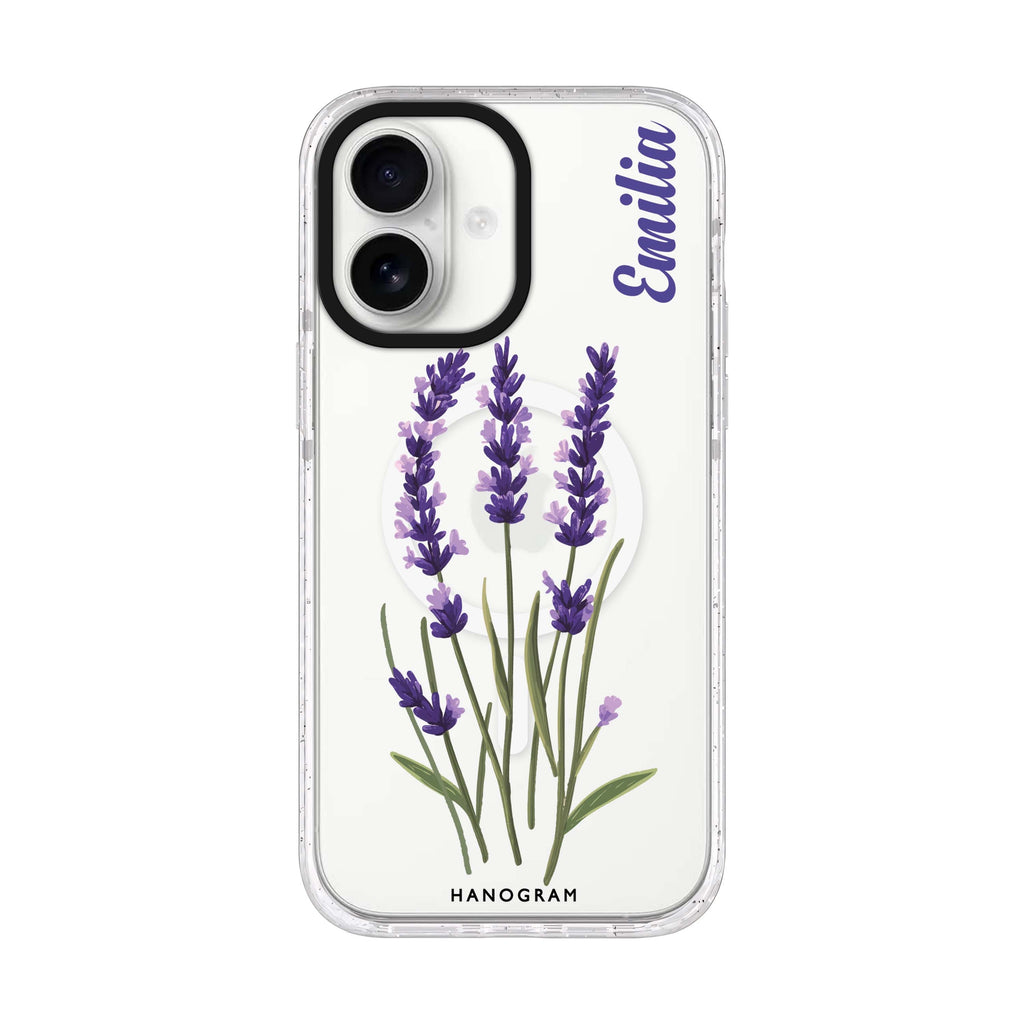 Lavender Palette personalized name iPhone 17 ultra clear MagSafe case, front product view